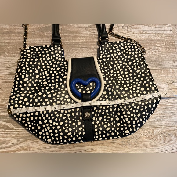 Betsey Johnson black tote bag with polka dots and blue heart - Picture 14 of 16